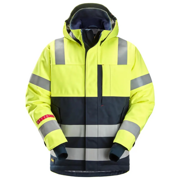 Snickers ProtecWork Waterproof Insulated Hood Jacket High-Vis Class 3 1162 - High Visibility Yellow - Navy - 6695 / XS