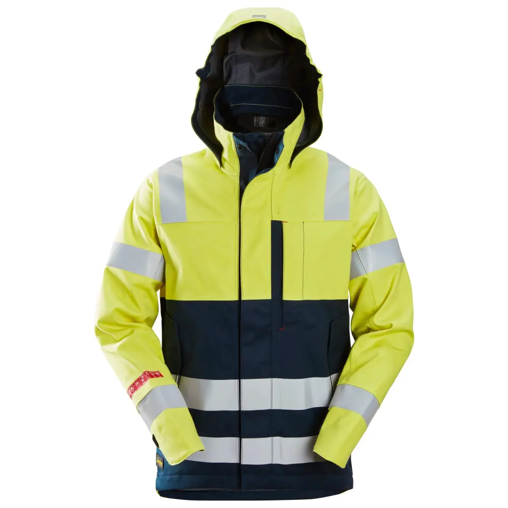 Snickers ProtecWork Waterproof Shell Jacket High-Vis Class 3 1361 - High Visibility Yellow - Navy - 6695 / XS