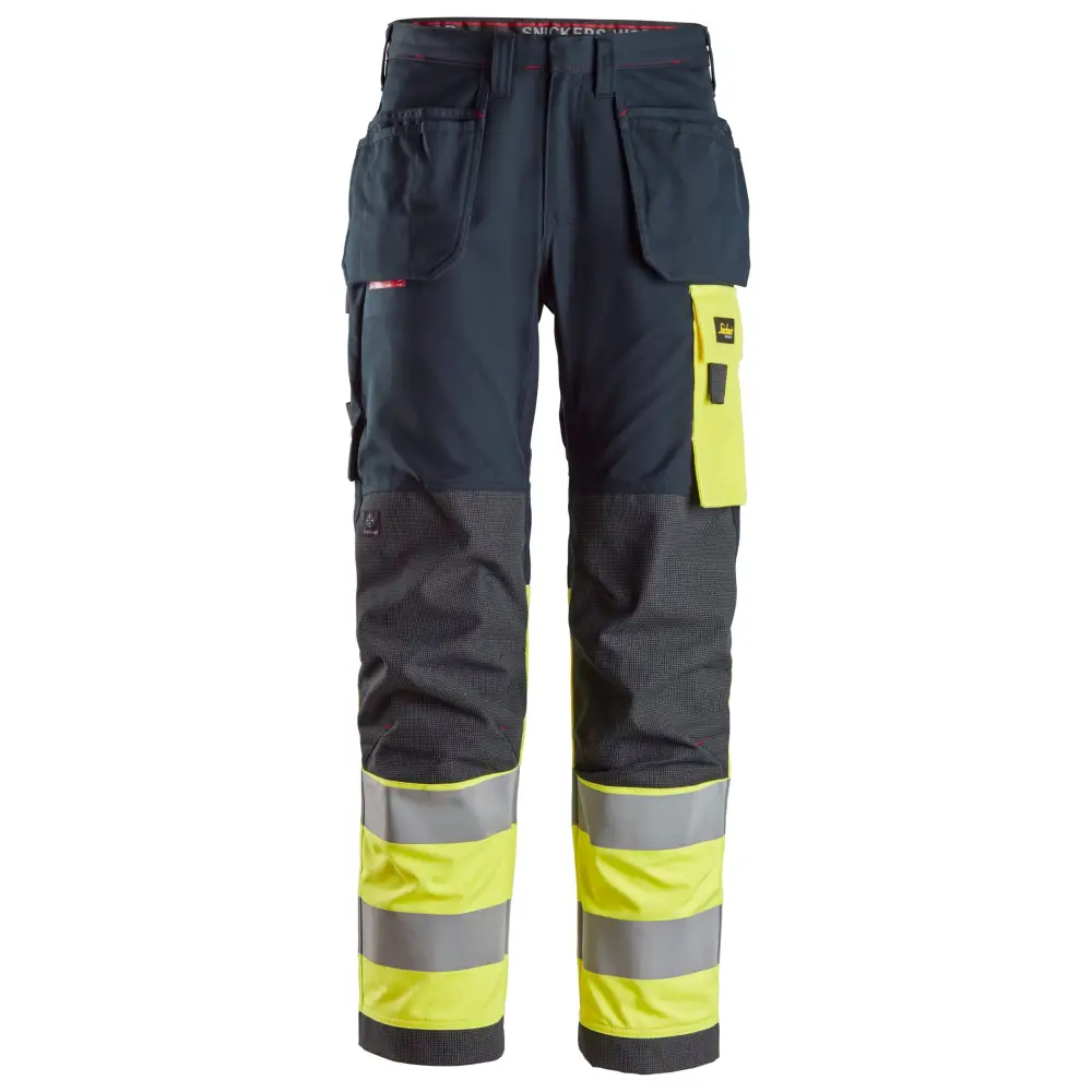 Snickers ProtecWork Work Trousers Holster Pockets High-Vis Class 1 6276 - Navy/High Visibilty Yellow - 9566 / 44