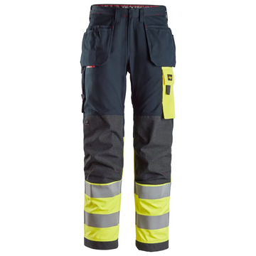 Snickers ProtecWork Work Trousers Holster Pockets High-Vis Class 1 6276 - Navy/High Visibilty Yellow - 9566 / 44