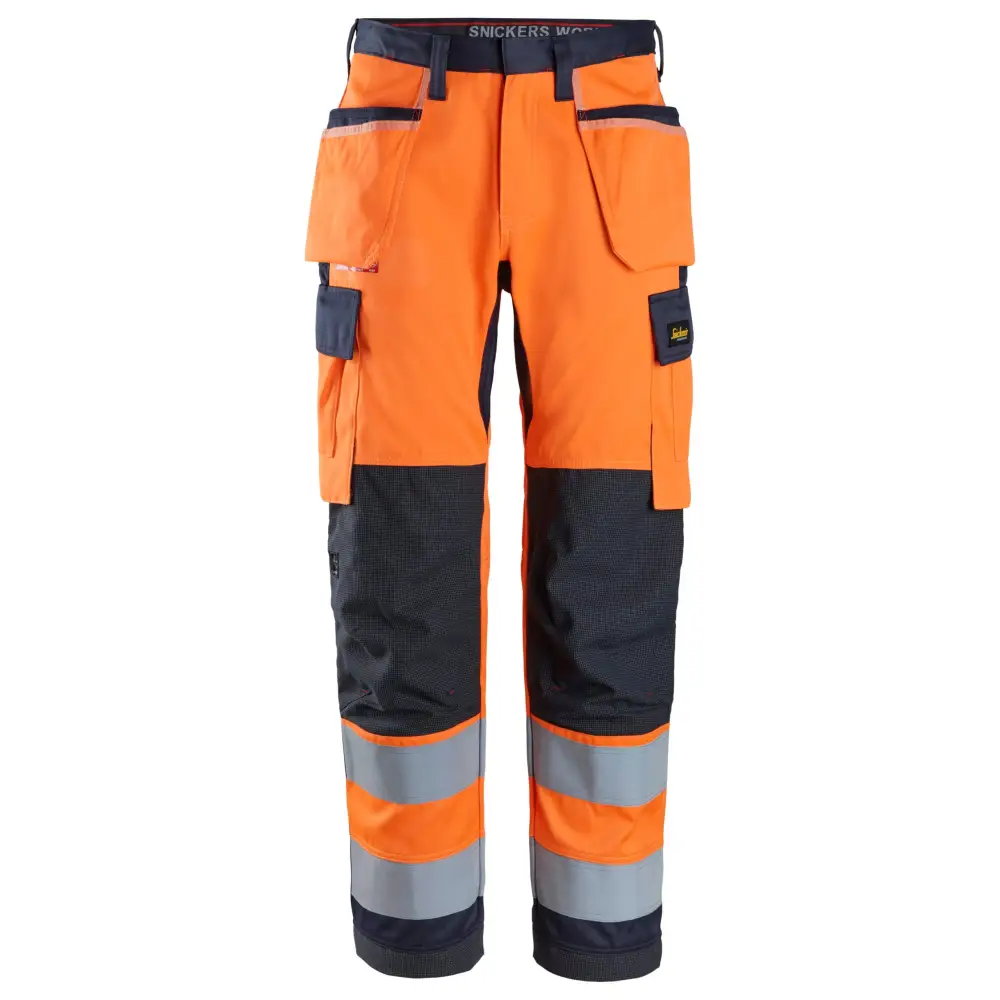 Snickers ProtecWork Work Trousers Holster Pockets High-Vis Class 2 6266 - 5595 - High Visibility OrangeNavy / 44