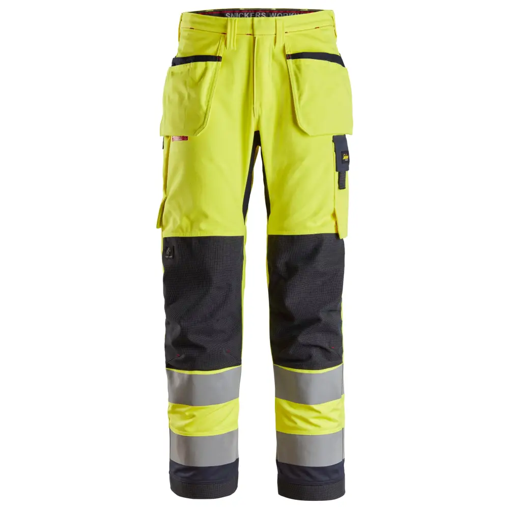Snickers ProtecWork Work Trousers Holster Pockets High-Vis Class 2 6260 - High Visibility Yellow - Navy - 6695 / 44